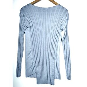 Matthildur Pima Cotton Sweater Large Blue Ribbed Asymmetrical Hem Icelandic Top